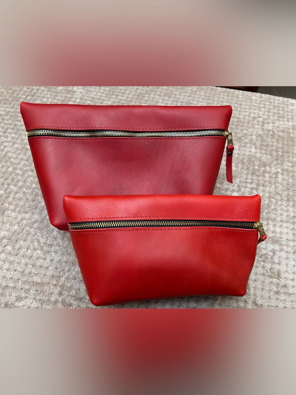 Portland Leather Goods L and XL Makeup Bags in Ruby (Set of 2)